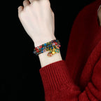 Fortune Jewel Colorful Candy Agate Gold Swallowing Beast Family Strength Charm Triple Wrap Bracelet