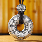 Fortune Jewel 999 Sterling Silver Heart Sutra Lotus Peace Buckle Necklace Pendant Fortune Jewel