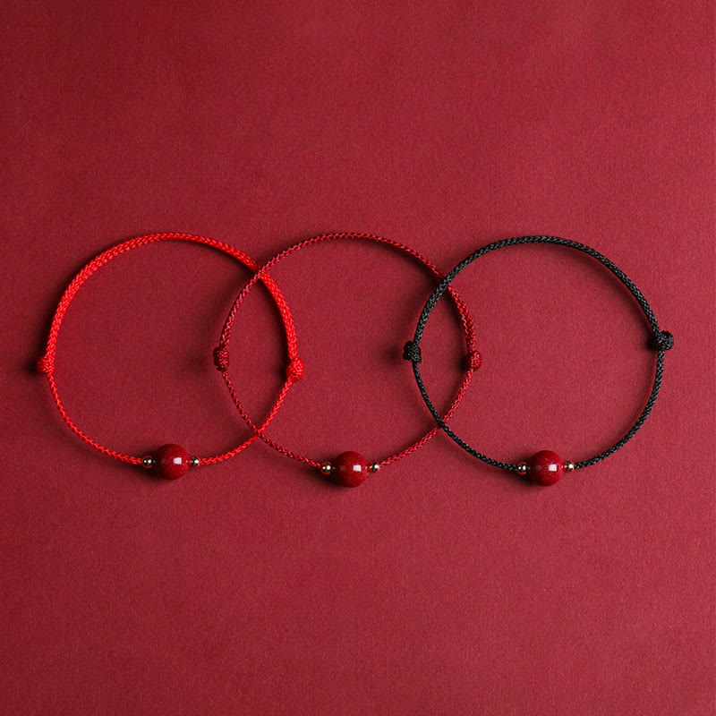 Fortune Jewel Natural Lucky Cinnabar Bead Blessing String Bracelet Anklet