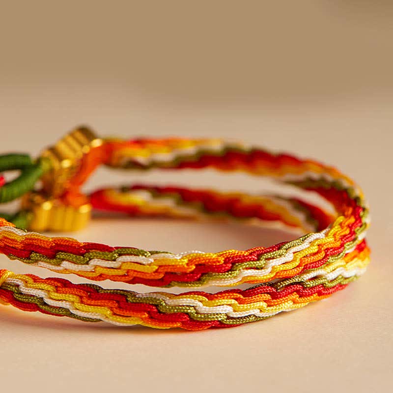Fortune Jewel Persimmon Red Agate Strength Reincarnation Knot Braid String Bracelet