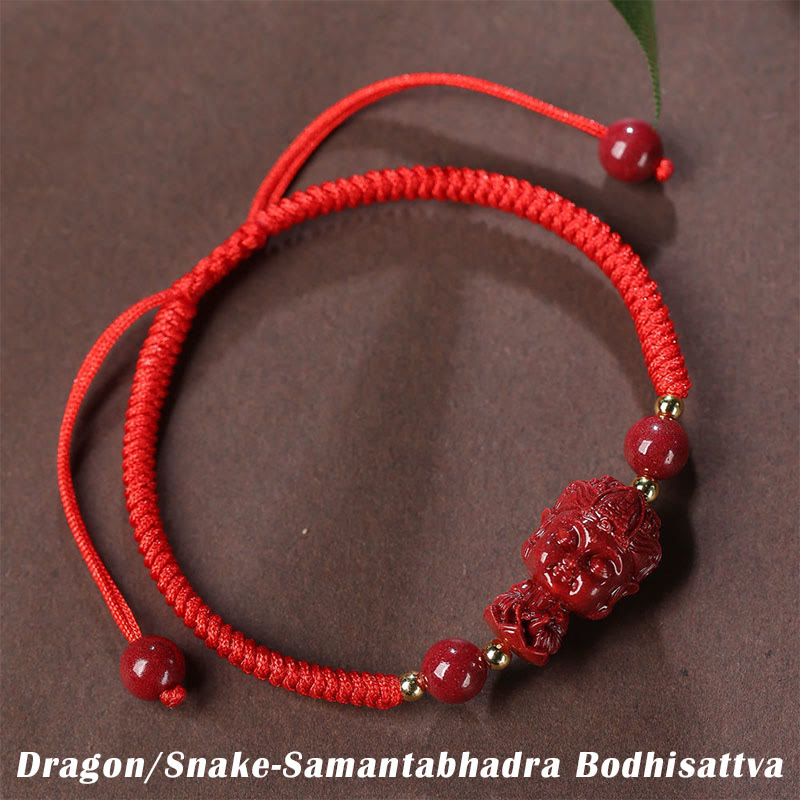 Fortune Jewel Chinese Zodiac Natal Buddha Cinnabar Amulet Blessing String Bracelet