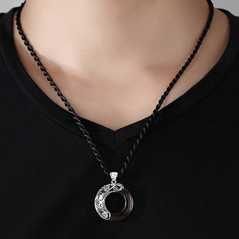 Fortune Jewel 12 Constellations of the Zodiac Ice Obsidian Blessing Round Pendant Necklace