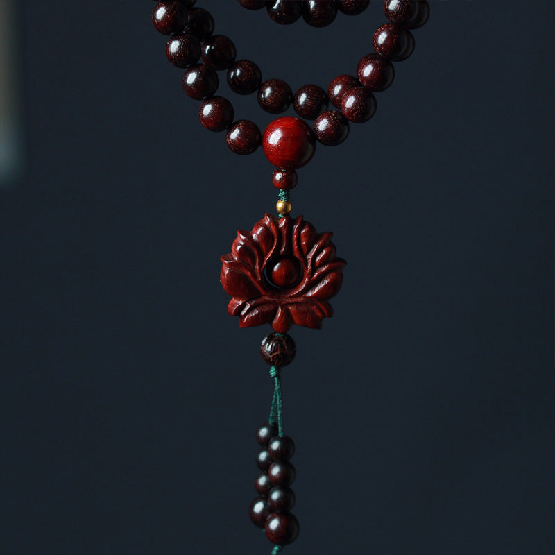 Fortune Jewel Tibetan Small Leaf Red Sandalwood Lotus Mala Balance Bracelet
