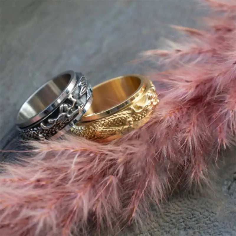 Fortune Jewel Dragon Titanium Steel Stimulation Rotatable Ring Fortune Jewel