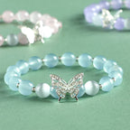 Fortune Jewel Blue Chalcedony Pink Crystal Purple Chalcedony Butterfly Energy Bracelet
