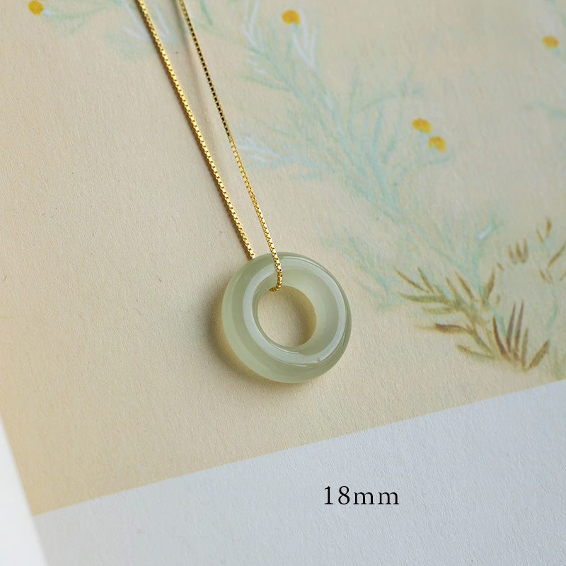 Fortune Jewel Natural Round Jade Peace Buckle Luck Abundance Necklace Pendant