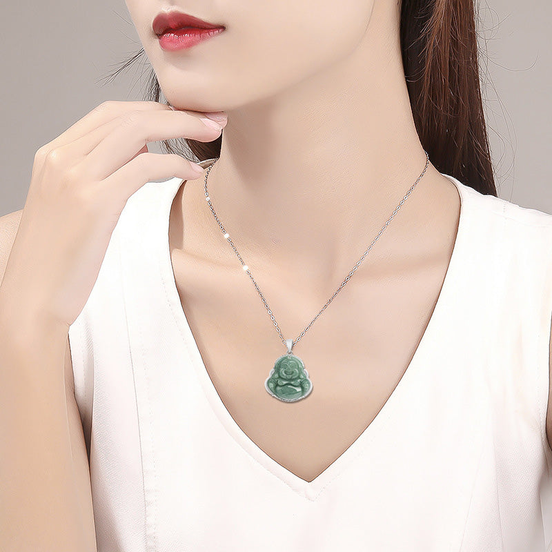 Fortune Jewel Laughing Buddha Jade Abundance Necklace Titanium Steel Chain Pendant Fortune Jewel