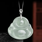 Fortune Jewel Natural Jade Laughing Buddha Prosperity Abundance Titanium Steel Chain Necklace Pendant Fortune Jewel