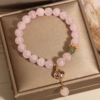Fortune Jewel Natural Pink Crystal Four Leaf Clover Soothing Bracelet