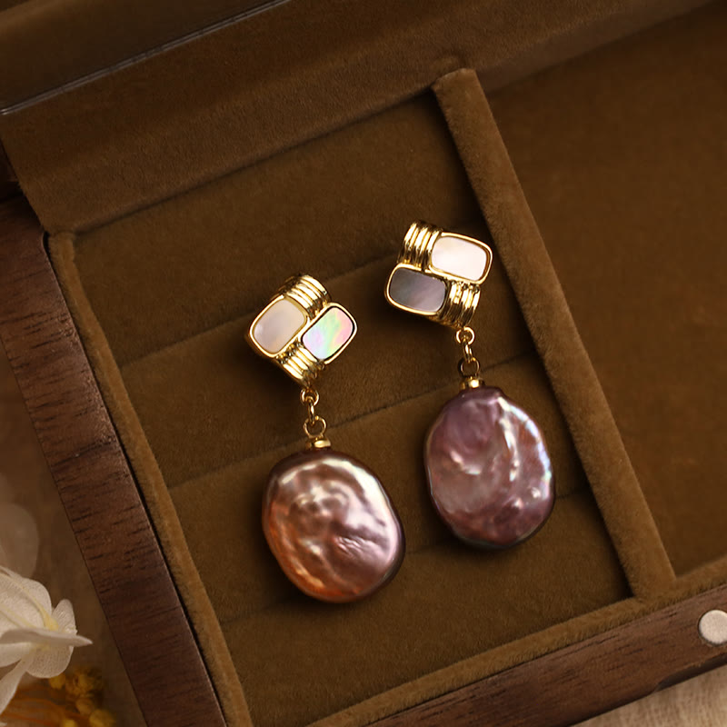 Fortune Jewel 925 Sterling Silver Posts Copper Plated Gold Natural Baroque Pearl Healing Drop Earrings