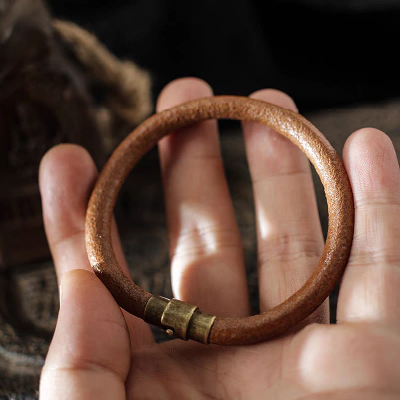 Fortune Jewel Retro Leather Luck Healing Copper Magnetic Buckle Bracelet