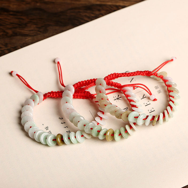 Fortune Jewel Natural Round Jade Luck Red String Protection Bracelet
