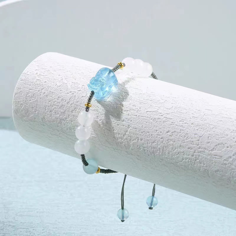 Fortune Jewel Natural Aquamarine PiXiu Hetian White Jade Healing Bracelet