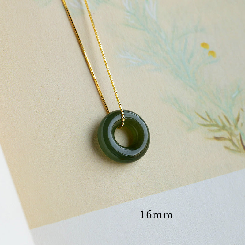Fortune Jewel Natural Round Jade Peace Buckle Luck Abundance Necklace Pendant