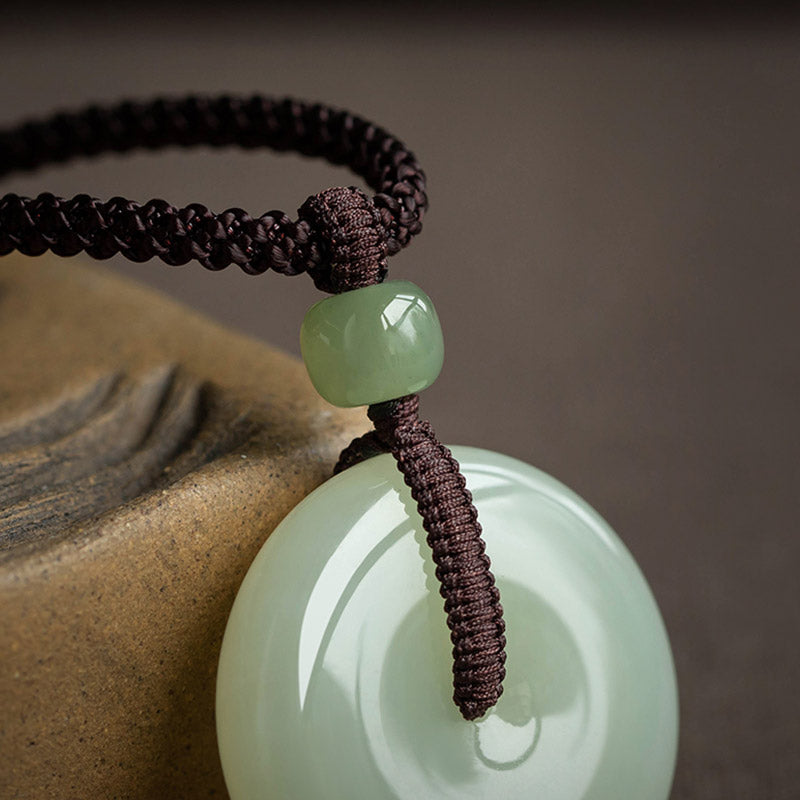 Fortune Jewel Natural Round Jade Peace Buckle Luck Prosperity Necklace Pendant