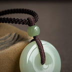 Fortune Jewel Natural Round Jade Peace Buckle Luck Prosperity Necklace Pendant