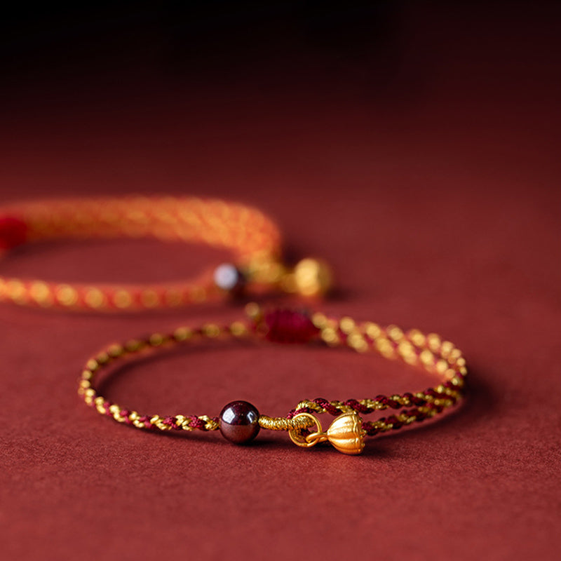 Fortune Jewel Handcrafted Red Gold Rope Lotus Peace And Joy Charm Braid Bracelet
