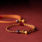 Fortune Jewel Handcrafted Red Gold Rope Lotus Peace And Joy Charm Braid Bracelet