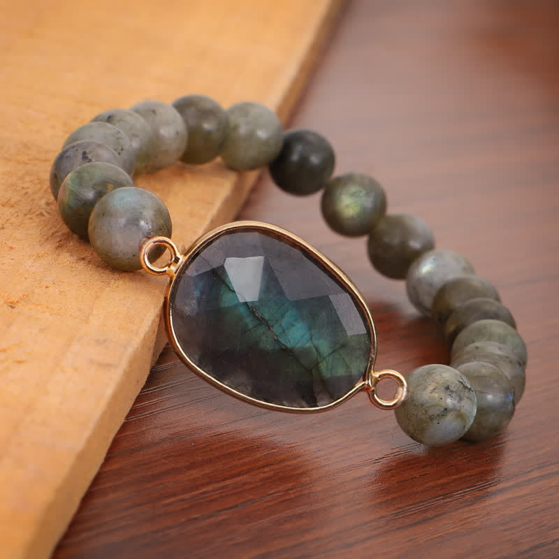 Fortune Jewel Natural Labradorite Moonstone Support Healing Beaded Bracelet