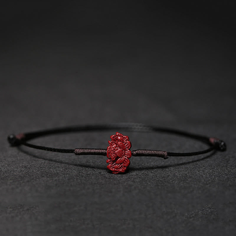 Fortune Jewel Handmade Plum Blossom Four Leaf Clover PiXiu Lotus Koi Fish Cinnabar Blessing Braid Bracelet