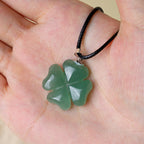 Fortune Jewel 925 Sterling Silver Green Aventurine Four Leaf Clover Luck Leather Rope Necklace Pendant