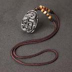 Fortune Jewel Black Obsidian Tiger Eye Dragon Phoenix Protection Beaded Necklace Pendant