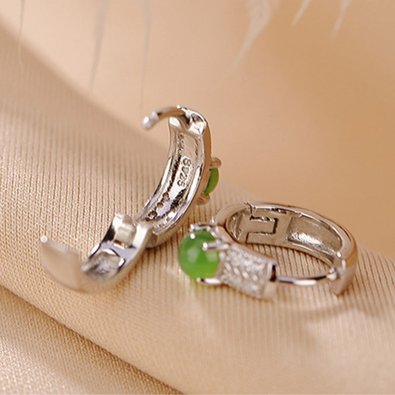 Fortune Jewel 925 Sterling Silver Round Cyan Jade Success Stud Earrings