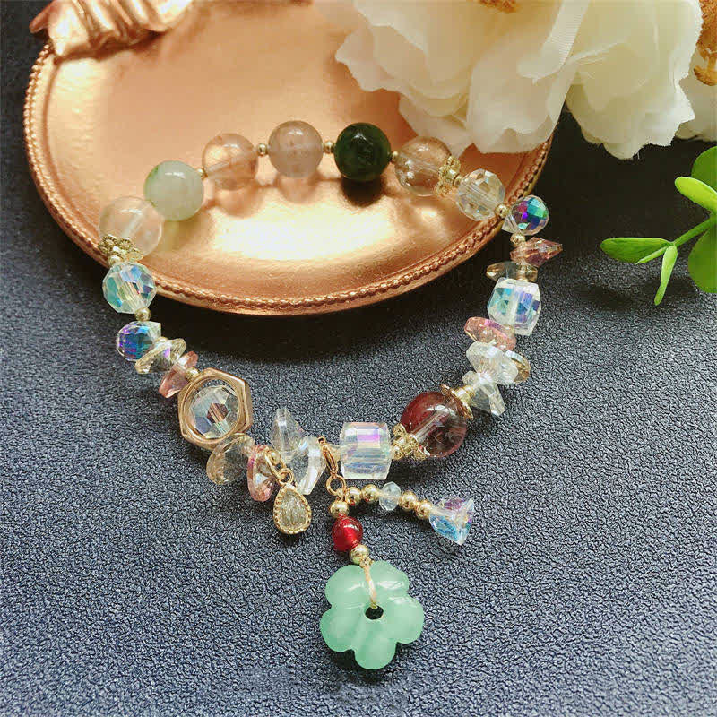 Fortune Jewel Colorful Gemstone Green Aventurine Flower Bead Luck Bracelet
