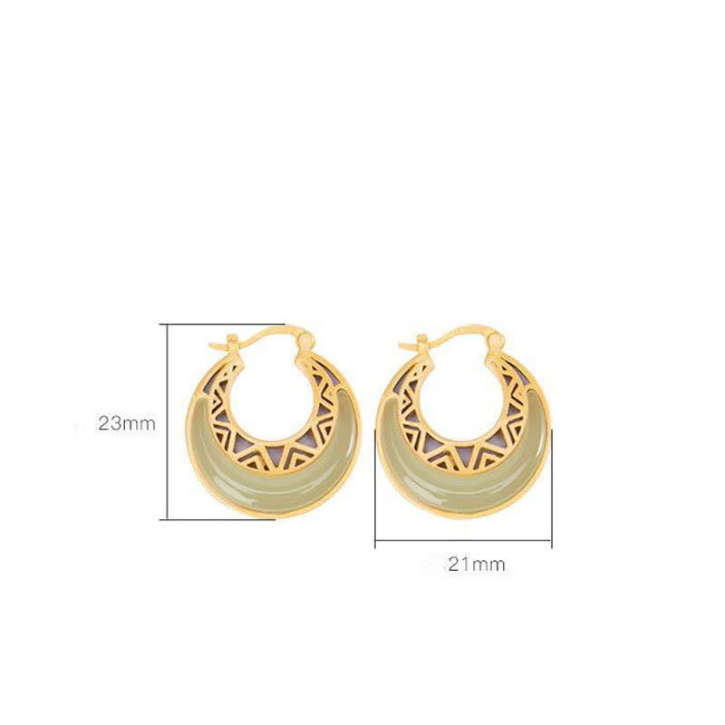 Fortune Jewel Crescent Moon Jade Prosperity Drop Earrings