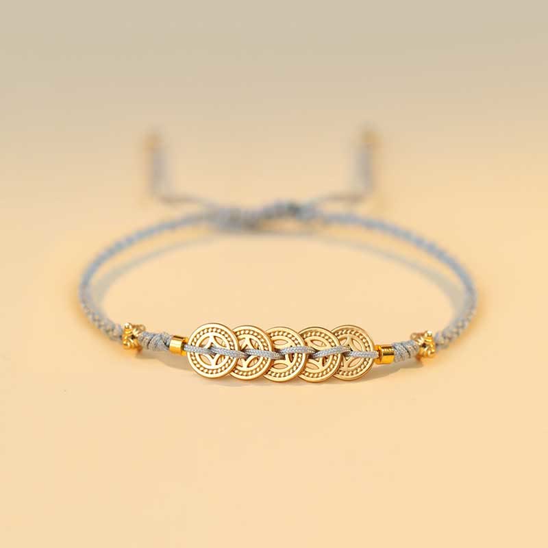 Fortune Jewel Copper Coin Fortune Tree Luck Strength Braided Bracelet