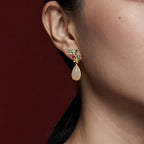 Fortune Jewel Water Drop White Jade Red Agate Butterfly Protection Drop Dangle Earrings
