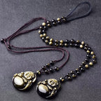 Fortune Jewel Laughing Buddha Gold Sheen Obsidian Wealth Necklace Pendant