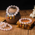 Fortune Jewel Gold Swallowing Beast Family Charm Luminous Pink Love Heart Fluorescent Liuli Glass Bead Blessings Bracelet