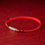 Fortune Jewel 925 Sterling Silver Koi Fish Cinnabar Bead Wealth Handcrafted Braided Bracelet Anklet