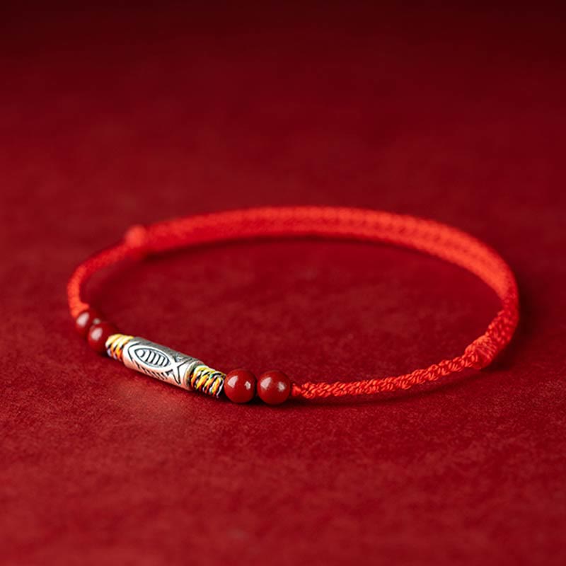 Fortune Jewel 925 Sterling Silver Koi Fish Cinnabar Bead Wealth Handcrafted Braided Bracelet Anklet