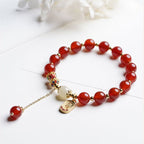 Fortune Jewel Natural Red Agate Hetian Jade Fu Character Confidence Charm Bracelet