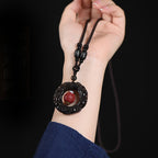 Fortune Jewel FengShui Natural Rainbow Obsidian PiXiu Cinnabar Healing Necklace Pendant