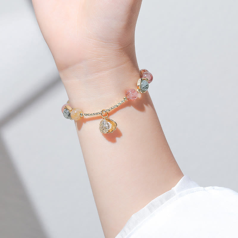 Fortune Jewel Natural Colorful Rutilated Quartz Shell Protection Bead Bracelet