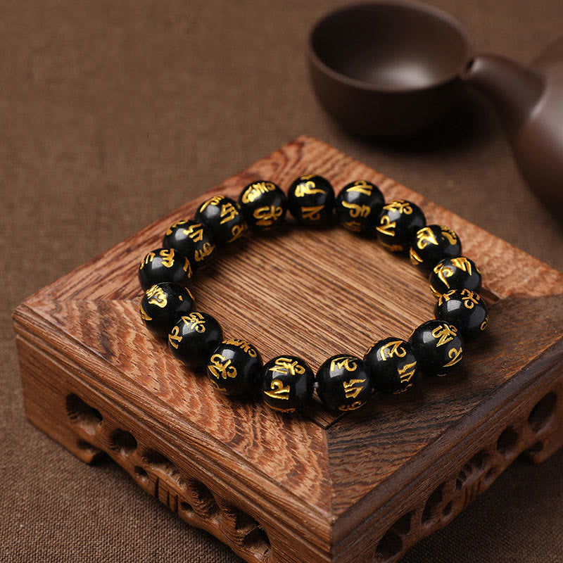 Fortune Jewel Tibet White Crystal Black Onyx Om Mani Padme Hum Meditation Bracelet
