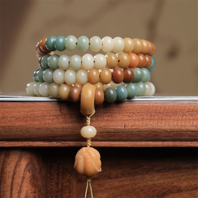 Fortune Jewel 108 Mala Beads Gradient Bodhi Seed Buddha Hand Engraved Peace Bracelet