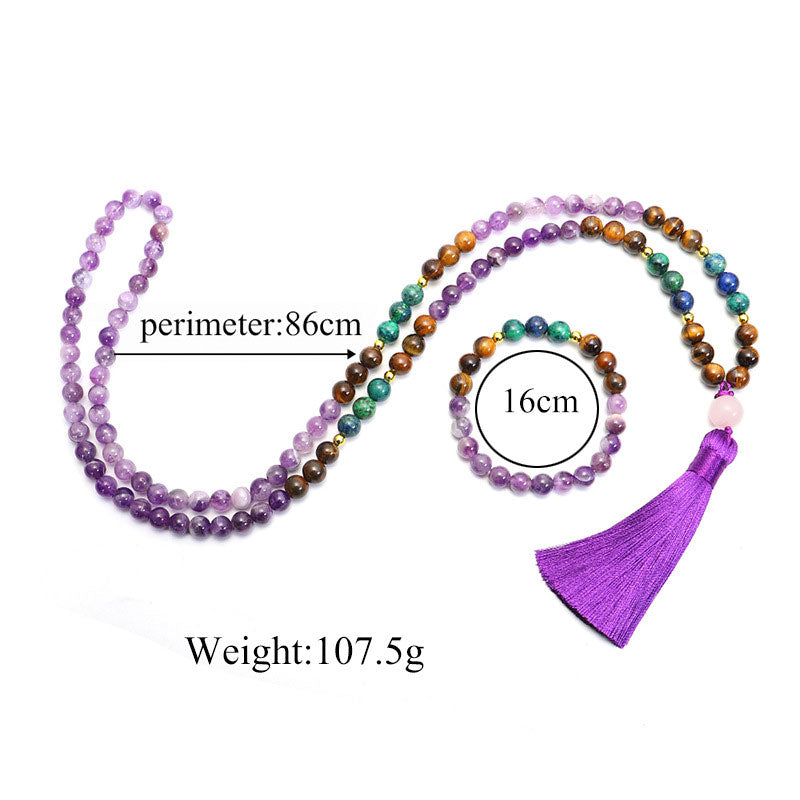 Fortune Jewel Tibetan Amethyst Purify Bracelet Mala Set