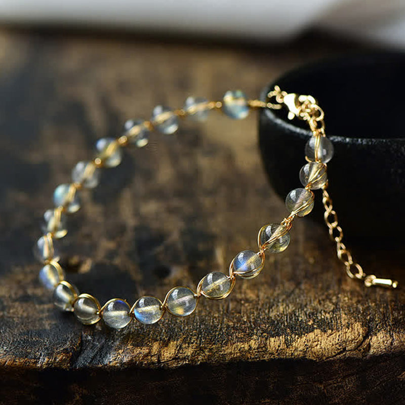Fortune Jewel Natural Moonstone 14K Gold Plated Healing Positive Bracelet
