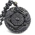 Fortune Jewel Bagua Dragon Phoenix Obsidian Fulfilment Pendant Necklace