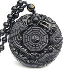 Fortune Jewel Bagua Dragon Phoenix Obsidian Fulfilment Pendant Necklace