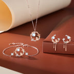 Fortune Jewel 925 Sterling Silver Year of the Rabbit Moonstone Moon Flower Pattern Necklace Pendant Bracelet Earrings