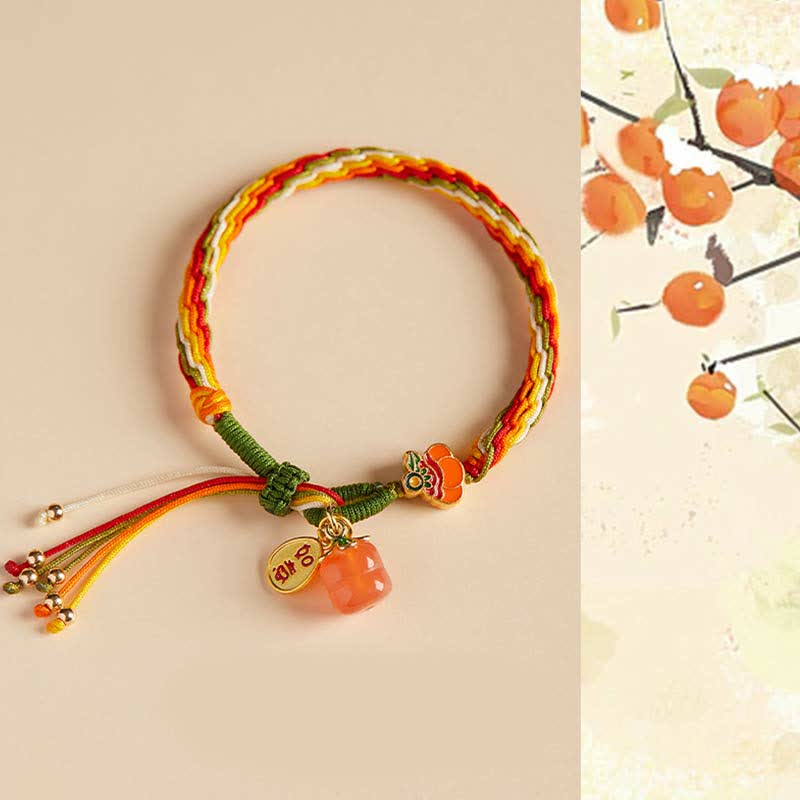 Fortune Jewel Persimmon Red Agate Strength Reincarnation Knot Braid String Bracelet