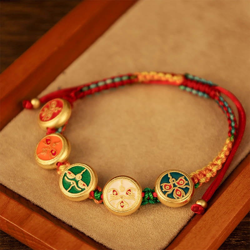 Fortune Jewel Tibetan Five God Of Wealth Colorful Rope Braided Luck Bracelet