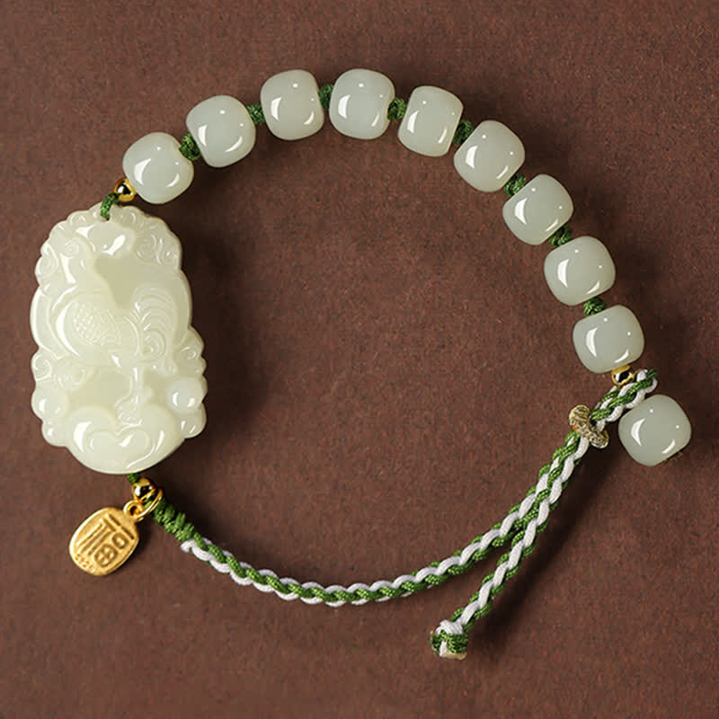 Fortune Jewel 925 Sterling Silver Chinese Zodiac Hetian Jade Happiness Luck String Bracelet