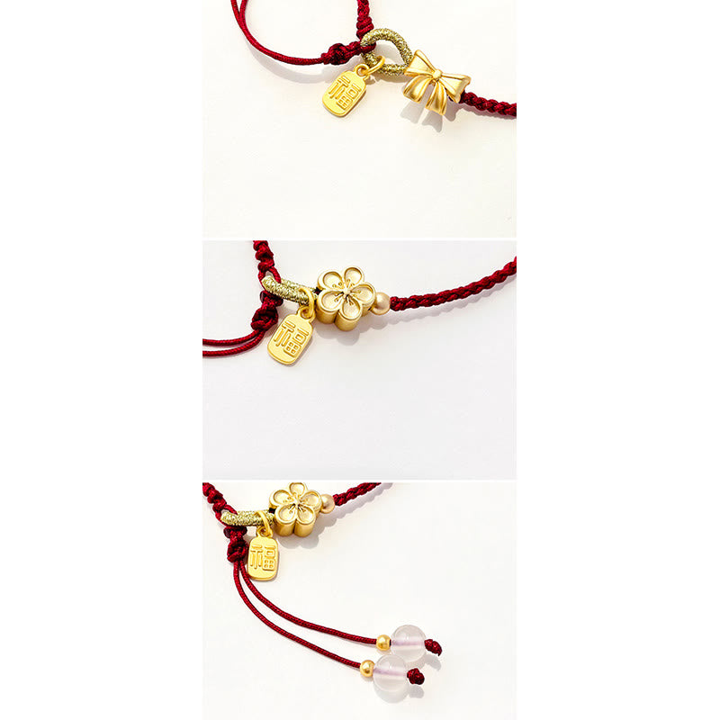 Fortune Jewel Handmade Peach Blossom Rosette Bow Knot Fu Character Charm Luck Fortune Red Rope Bracelet
