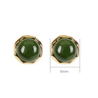 Fortune Jewel 925 Sterling Silver Plated Gold Natural Hetian Cyan Jade Bead Luck Stud Earrings